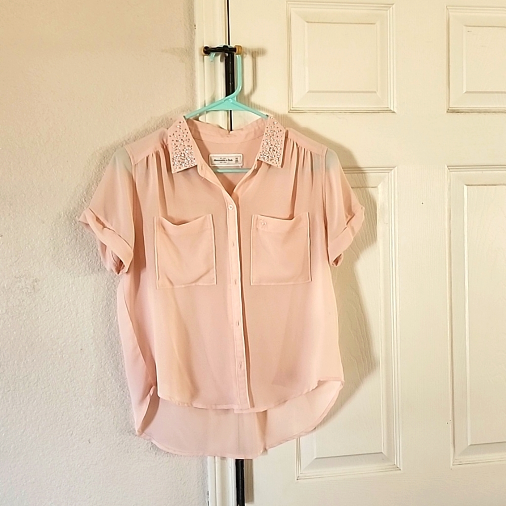 COPY - Abercrombie and Fitch Beaded (rhinestones and pearls) Collar Sheer Pink …